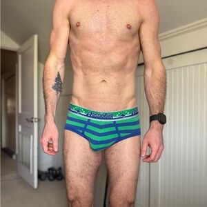 AussieBum Men's Green & Blue Striped Briefs